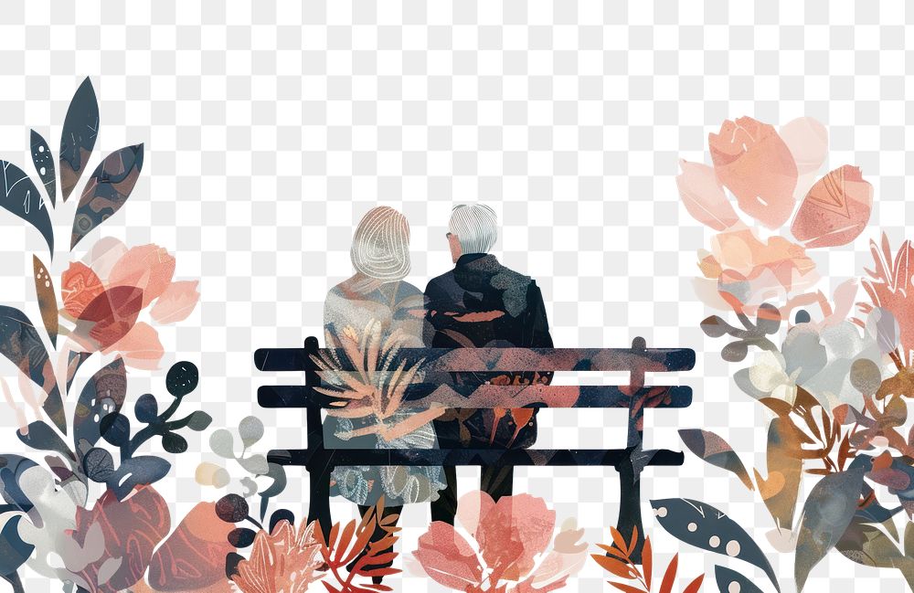PNG Elder couple sitting on bench flower adult togetherness