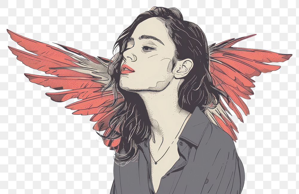 PNG Drawing woman with broken wings sketch adult red.