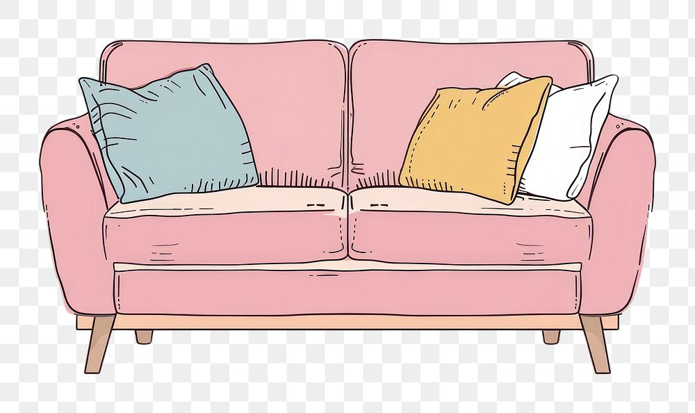 PNG Sofa flat illustration furniture cushion pillow.