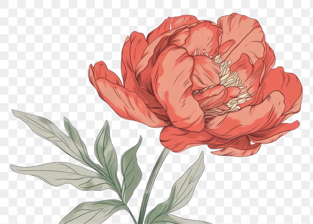 PNG Red peony flat illustration art illustrated carnation.