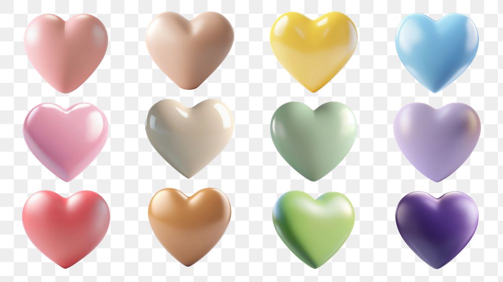 PNG 3d heart element set, transparent background