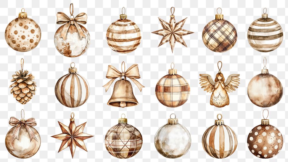 PNG cozy Christmas bauble ornament element set, transparent background