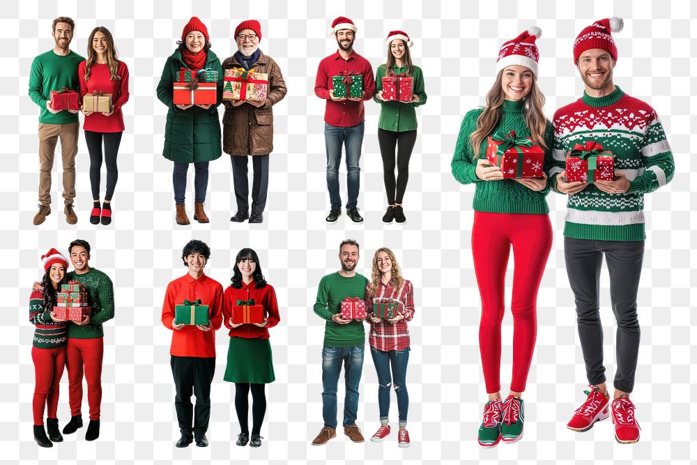 PNG Christmas couples design element set, transparent background