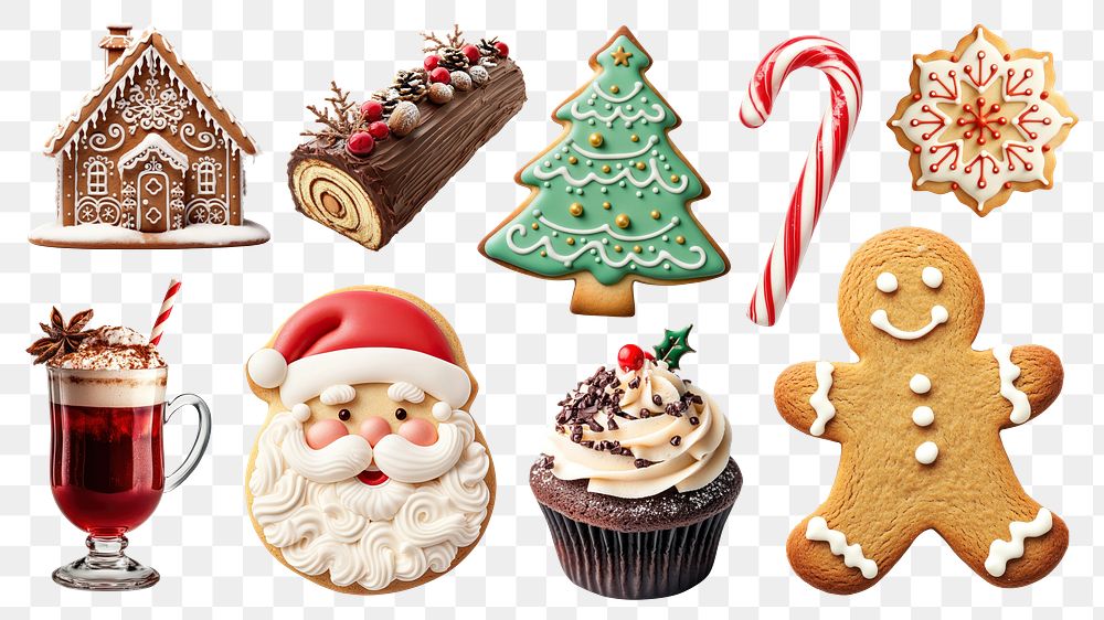 PNG Christmas treat design element set, transparent background