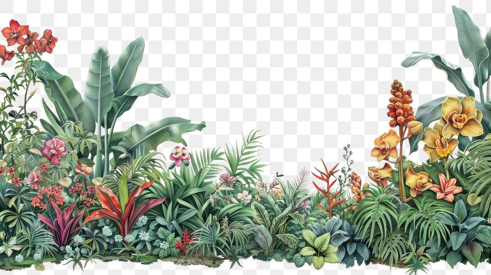 PNG Lush tropical botanical garden illustration