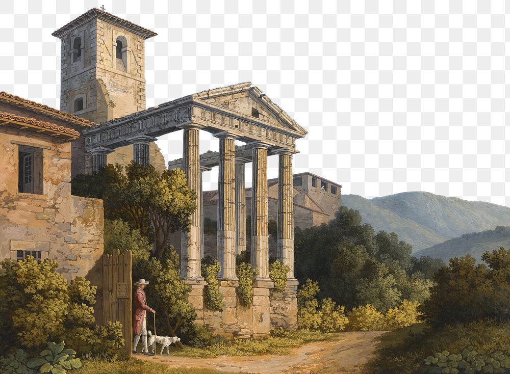 The Temple of Hercules png border, vintage illustration on transparent background. Remixed by rawpixel.