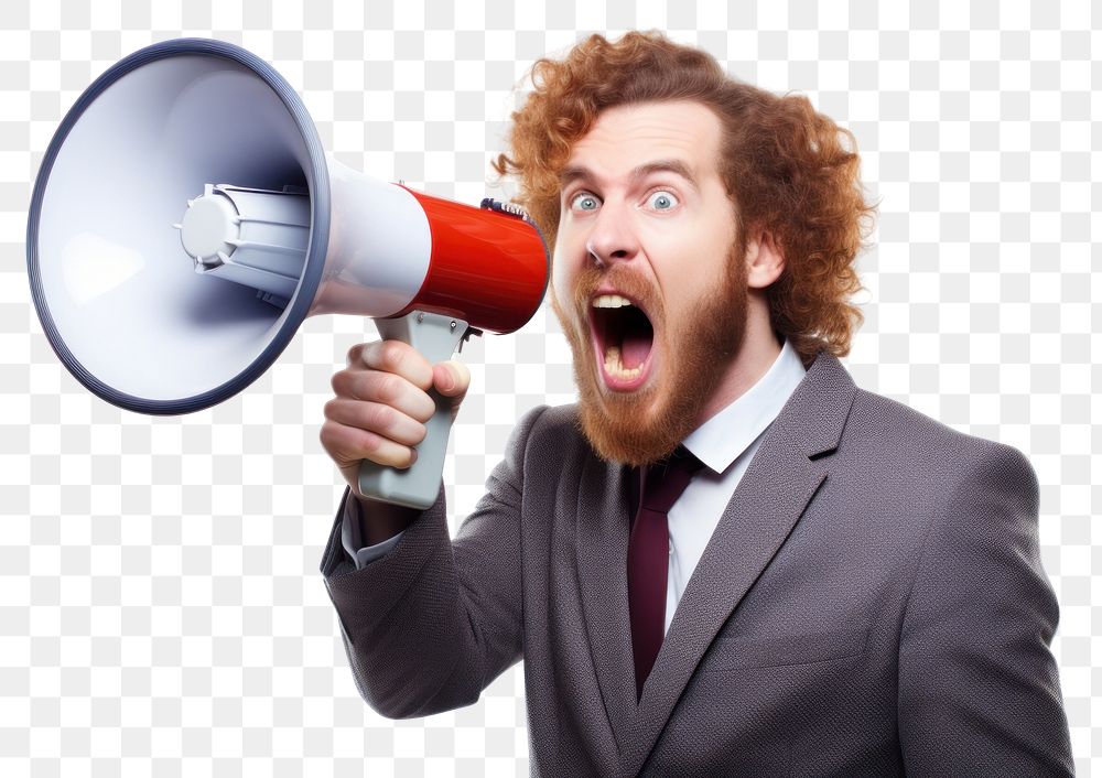 PNG Little girl isolated background shouting through a megaphone adult white background accessories. 