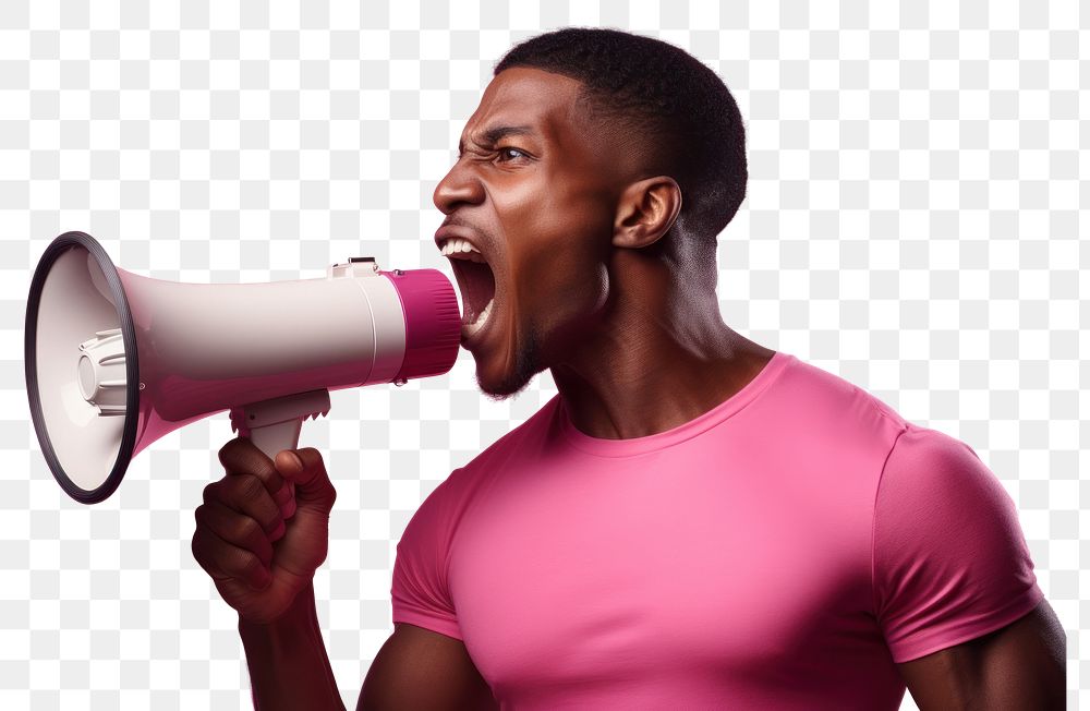 PNG African american man using megaphone shouting adult technology. 