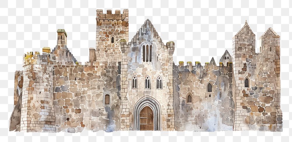 PNG Rock of Cashel castle architecture illustration watercolor.