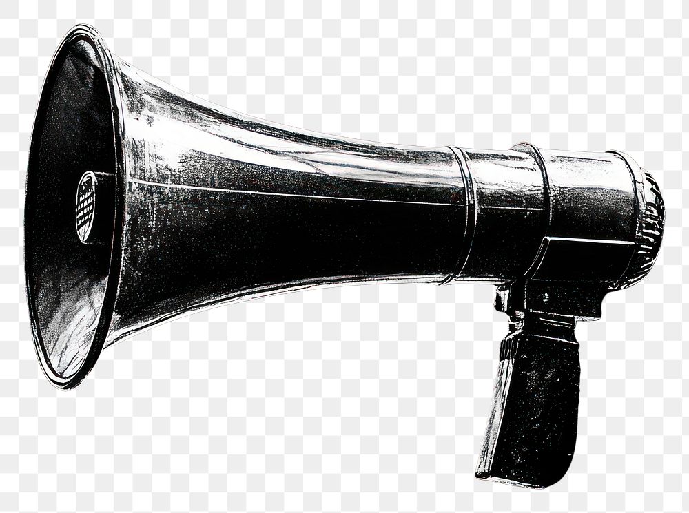 PNG An isolated black and white megaphone background retro black background.