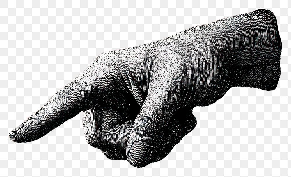 PNG An isolated black and white hand pointing a finger illustration background black background.