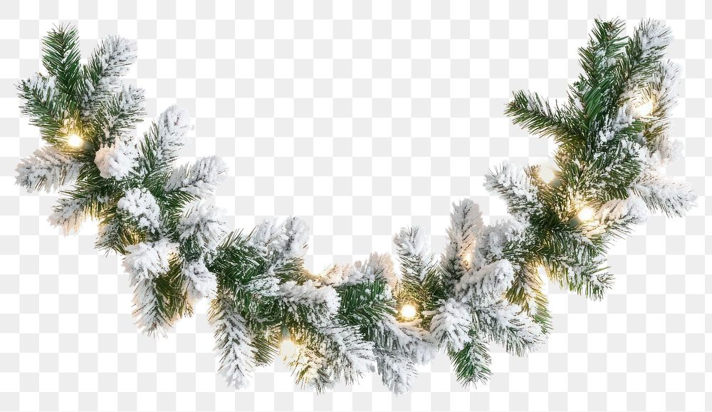 PNG Snowy christmas garland lights green decoration.