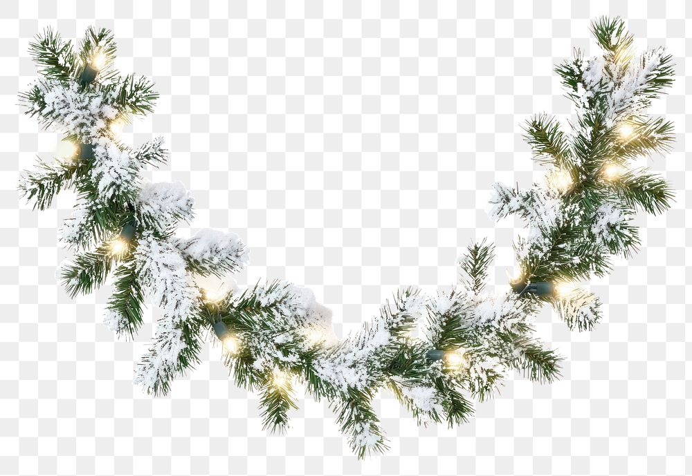 PNG Snowy christmas garland lights pine accessories.