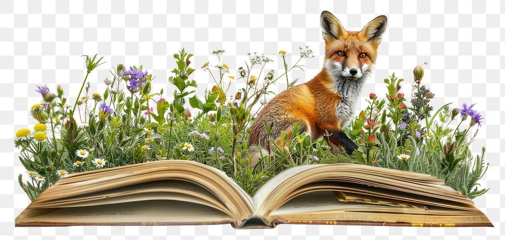 PNG Fox in meadow book fox wildflowers.