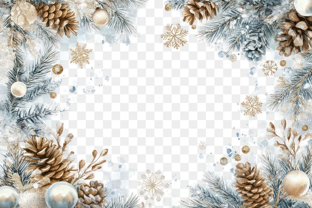 PNG Watercolor pastel light blue and beige winter wreath with snowflakes christmas ornament nature.