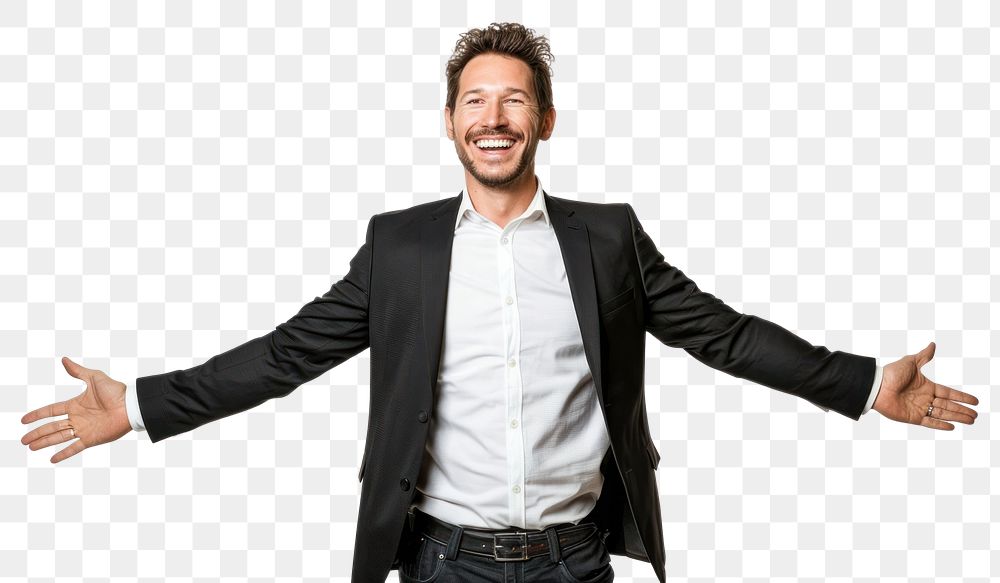 PNG Man wearing suit background smiling happy.