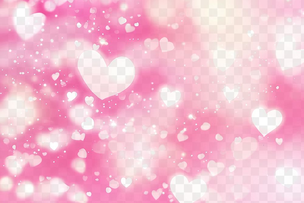 PNG Pink pastel background with hearts and bokeh lights pink valentine's atmosphere.