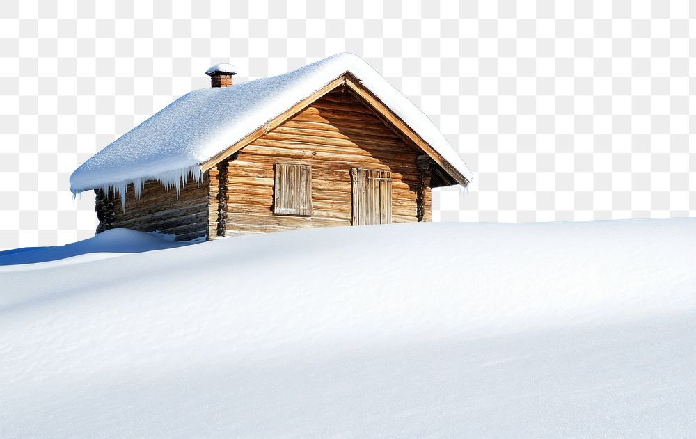 PNG Cozy cabin amidst snowy landscape.