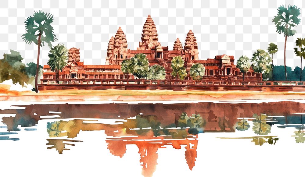 PNG Angkor wat illustration watercolor angkor.