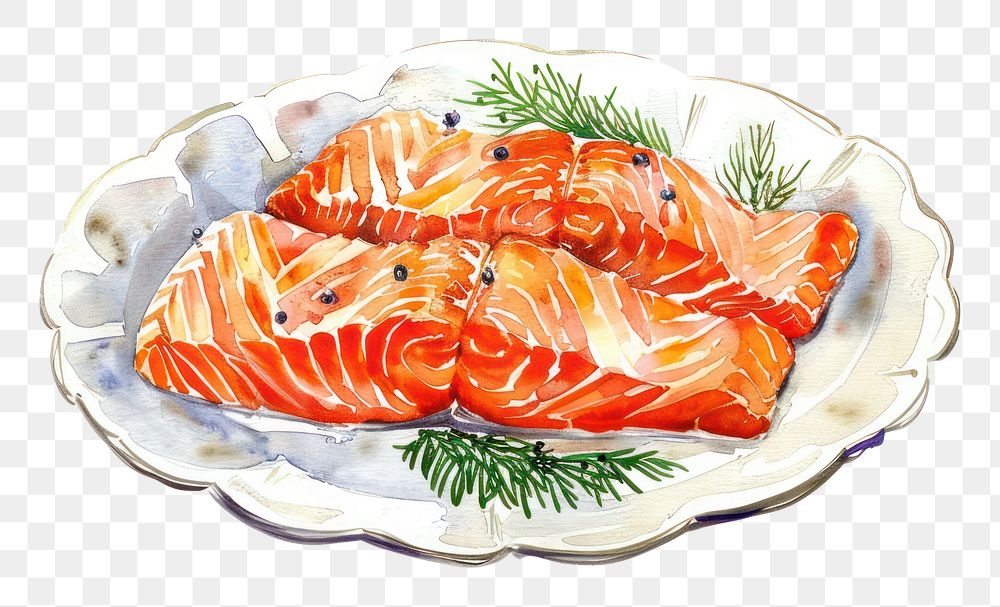 PNG An isolated Christmas salmon dish illustration seafood plate.