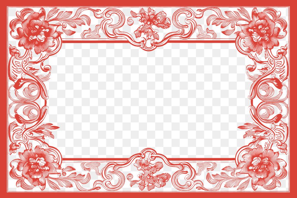 PNG ornate red floral frame