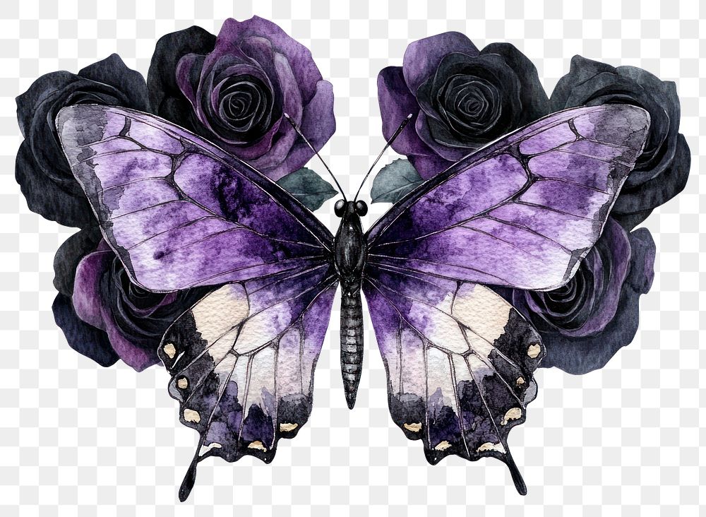 PNG Butterfly purple roses illustration.