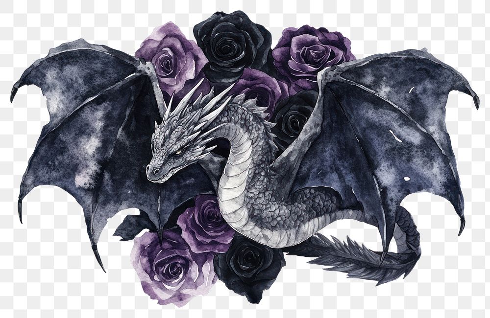 PNG Dragon illustration watercolor purple.