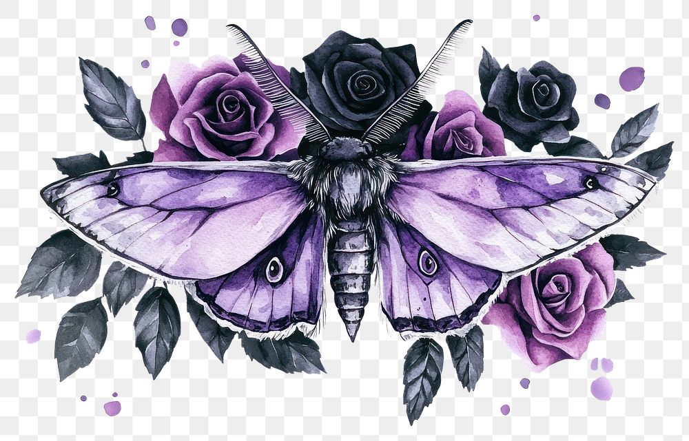 PNG Moth purple roses art.