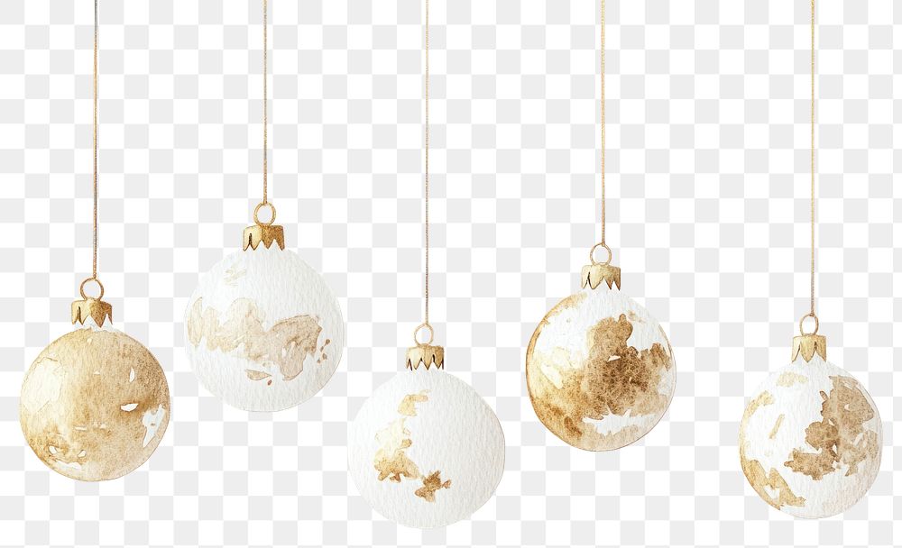 PNG Watercolor christmas ornaments hanging illustration gold accessories.