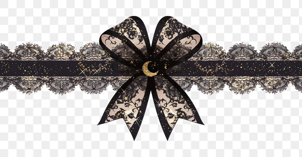 PNG Gold crescent lace ribbon black.