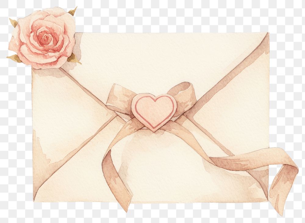 PNG Cute love letter watercolor envelope rose.