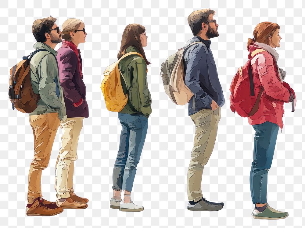 PNG Group of people person illustration backpacks.