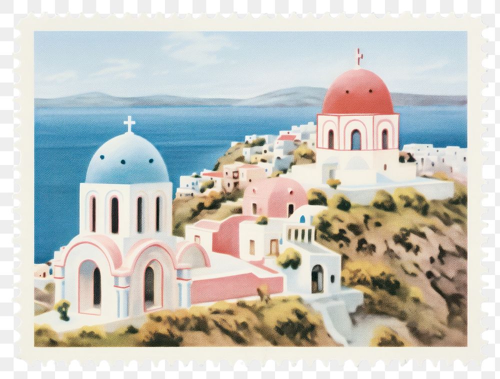 PNG Santorini island in Greece architecture buildings postage.