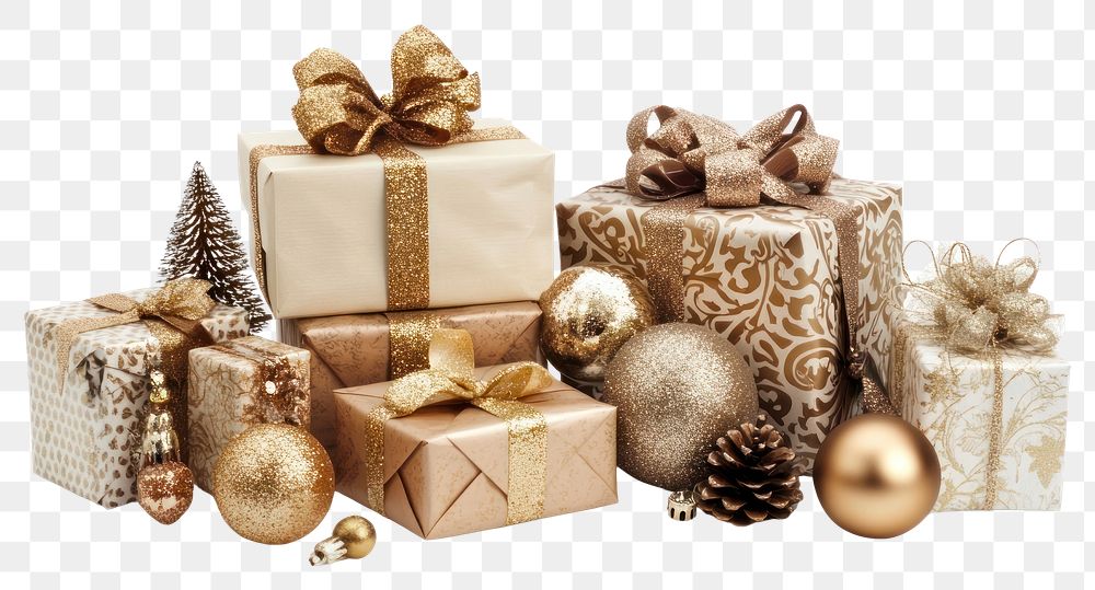 PNG Bunch of gift boxes christmas gold celebration.