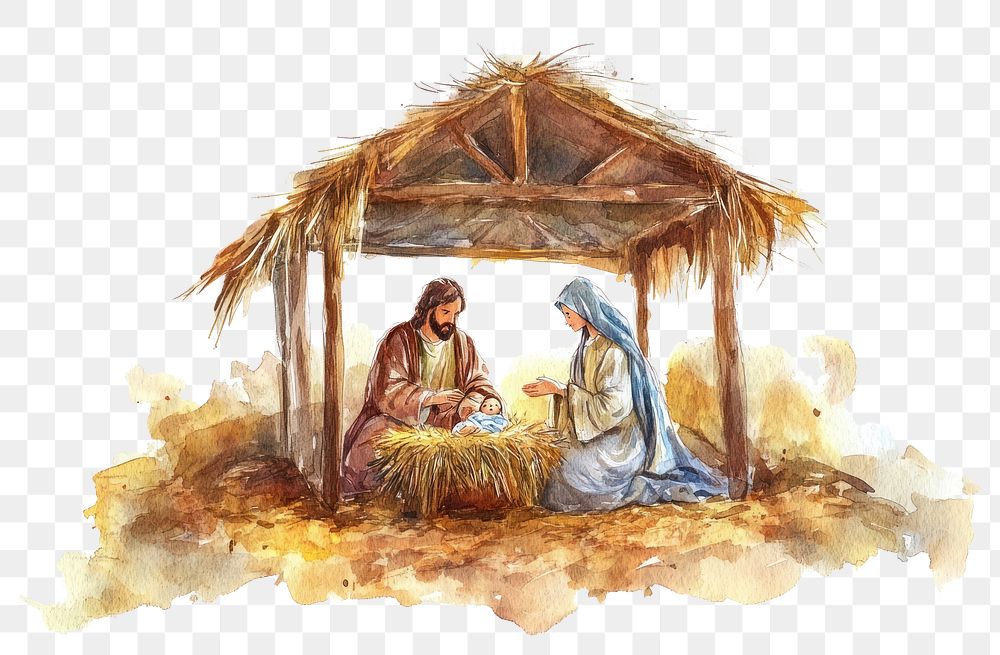 PNG Nativity christmas watercolor joseph stable.