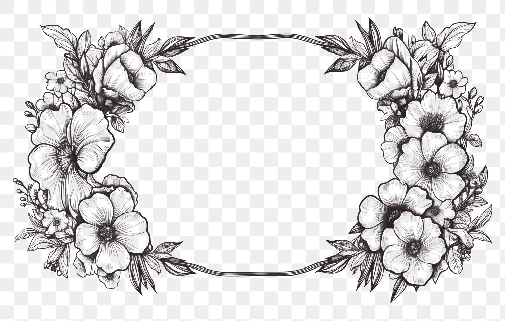 PNG Vintage flower border frame drawing sketch plant. 