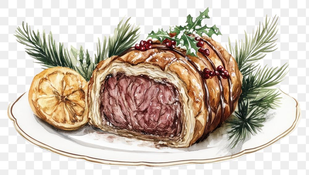 PNG Beef Wellington on white plate beef wellington christmas.