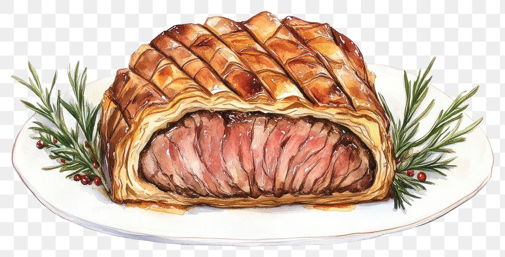 PNG Beef Wellington on white plate beef illustration wellington.