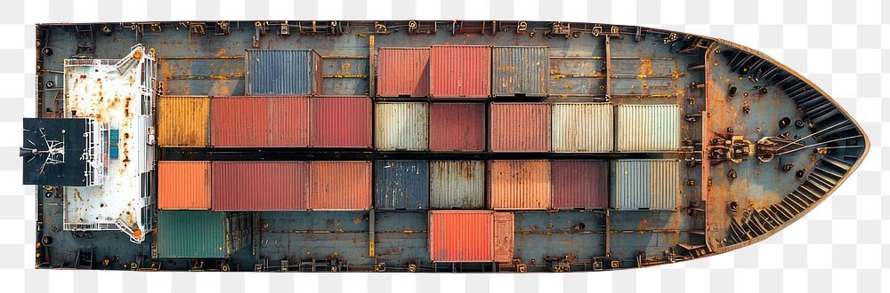 PNG Cargo ship containers aerial view.