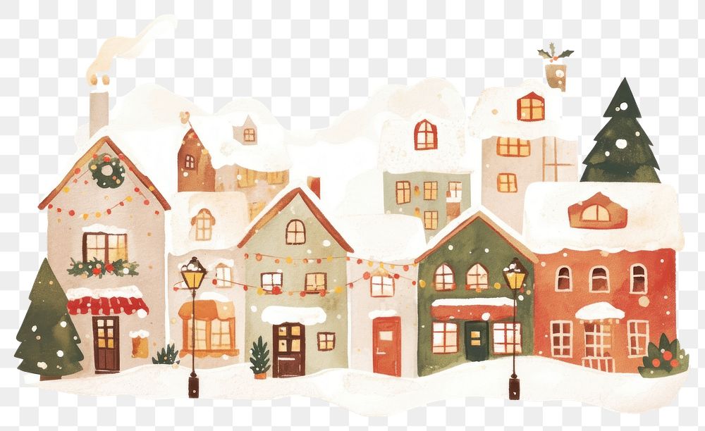 PNG Christmas town with houses christmas illustration decorations.