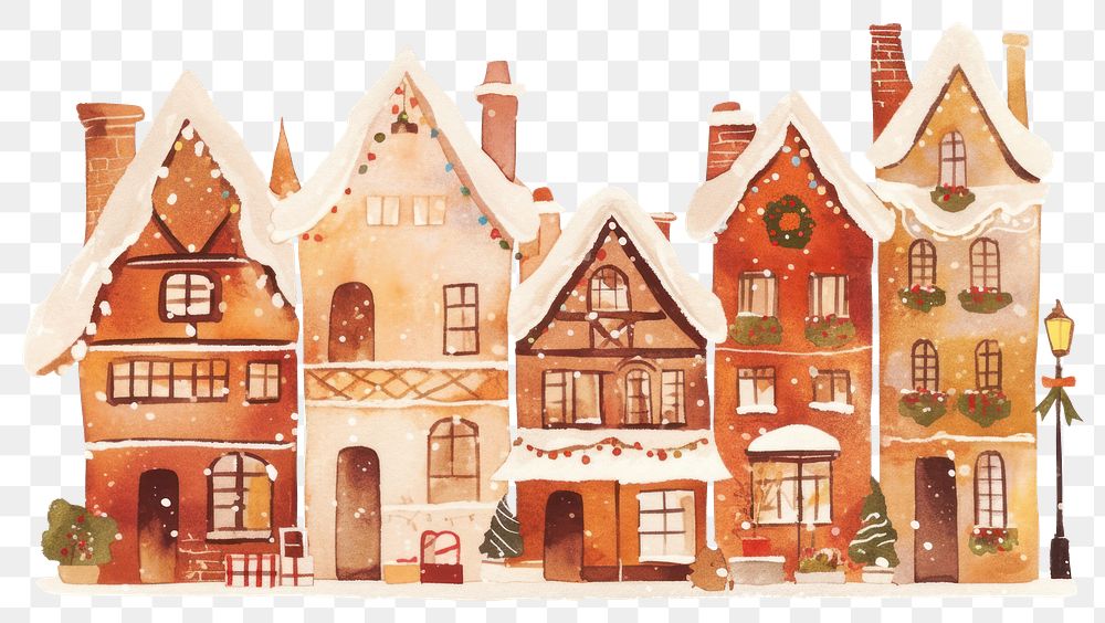 PNG Christmas town with houses illustration decoration atmosphere.