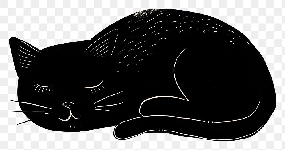 PNG Black cat sleeping sketch drawing animal.