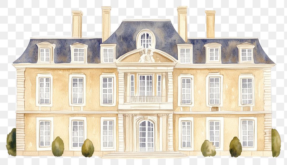 PNG French chateau architecture watercolor building.