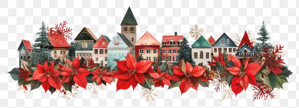 PNG Flower Collage Christmas village christmas illustration poinsettias.