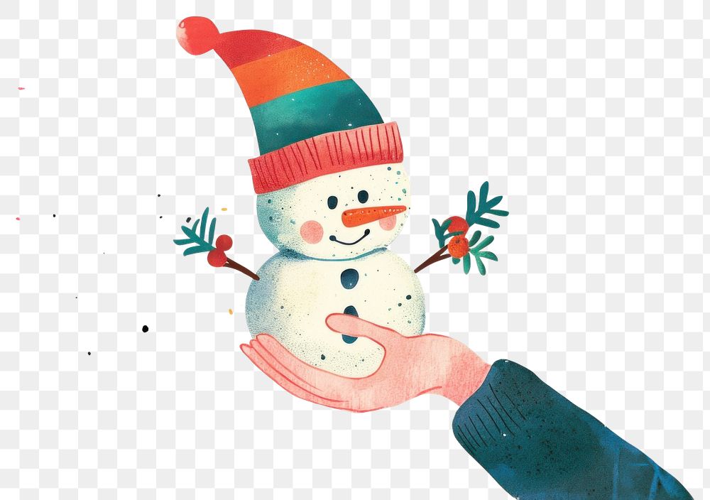 PNG Hand holding christmas snowman hat illustration winter.