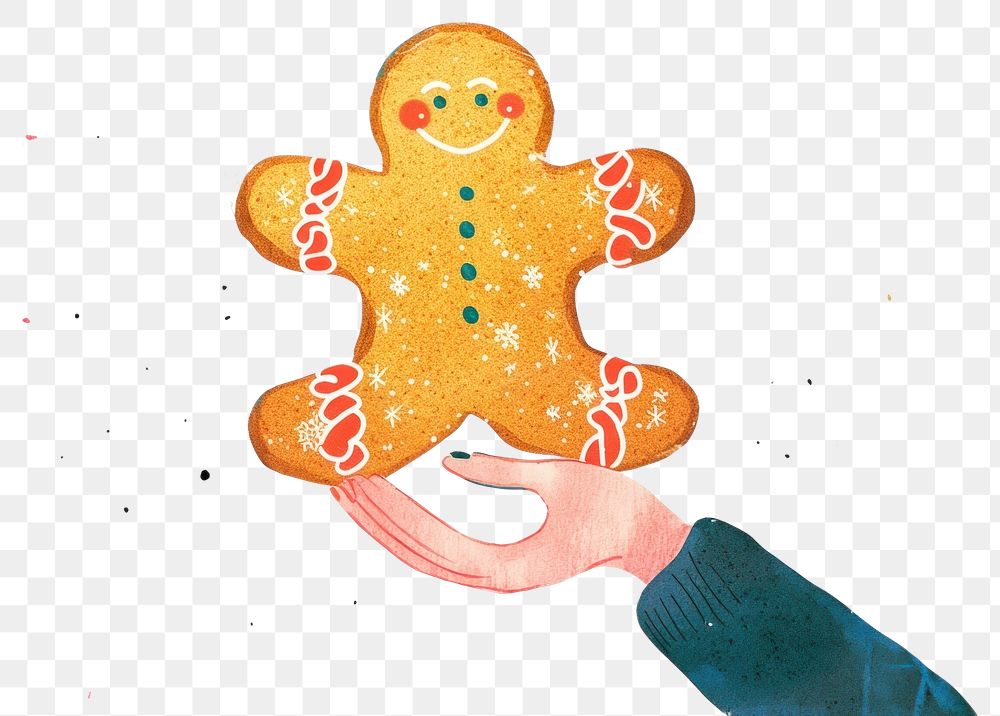 PNG Hand holding christmas gingerbread cookie illustration confectionery.