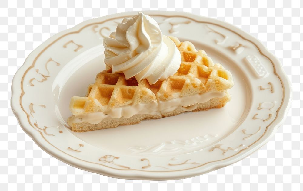 PNG Cottagecore piece of waffle with cute dish dessert plate cream.