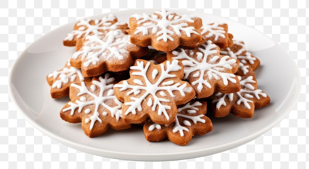 PNG Snowflake cookies plate gingerbread sweets.