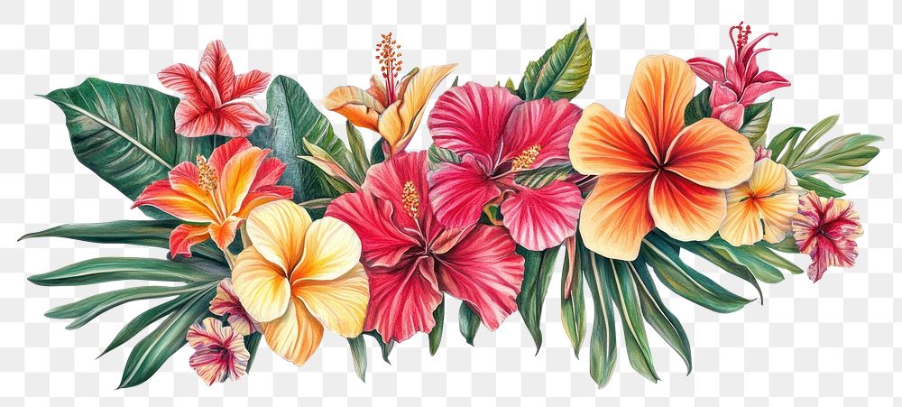 PNG Tropical ornament frame hibiscus flowers leaf.