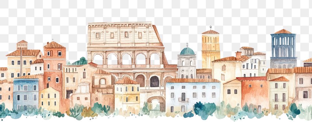 PNG Rome city buildings architecture illustration watercolor.